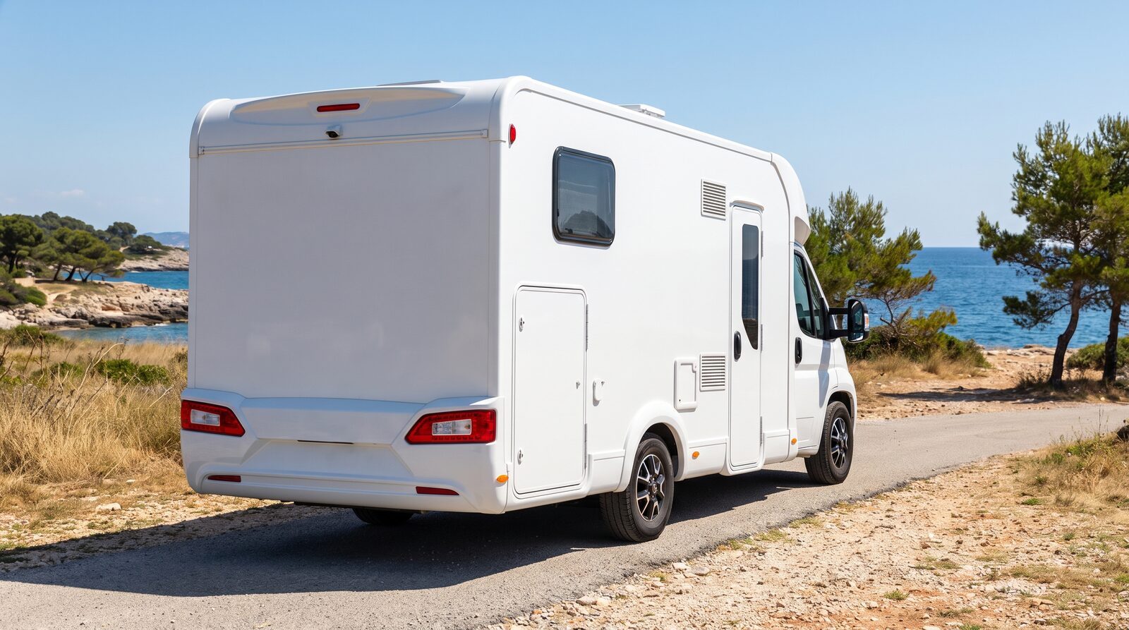 Reisemobil — Symbolbild zum Thema Reifenplatzer und Unterbodenschaden — Wohnmobile