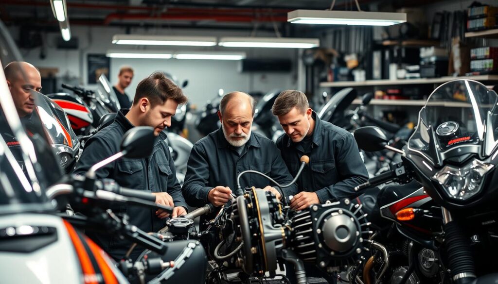 Motorradexperten bei der Arbeit