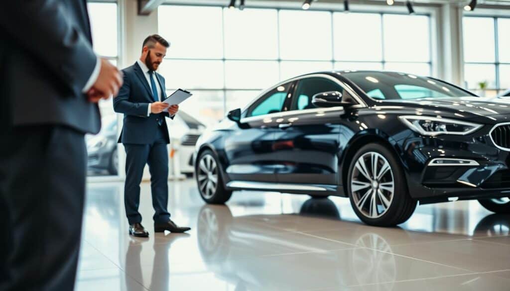 A professional automotive appraisal scene showcasing "rzeczoznawca MOTOEXPERT 14 200 EUR". In the foreground, an expert in a tailored suit is focused on examining a sleek, well-maintained car parked on a clean, modern showroom floor. The appraiser is holding a clipboard, meticulously noting details. In the middle ground, a glossy display of automotive valuation tools and equipment can be seen, emphasizing professionalism. The background features bright, flattering lighting illuminating the vehicle from above, creating an inviting atmosphere. The perspective is slightly from below to highlight the elegance of the car and the professionalism of the appraiser. The entire scene conveys a sense of trust, expertise, and high value in vehicle appraisal without any distractions or text overlays. A professional automotive appraisal scene showcasing "rzeczoznawca MOTOEXPERT 14 200 EUR". In the foreground, an expert in a tailored suit is focused on examining a sleek, well-maintained car parked on a clean, modern showroom floor. The appraiser is holding a clipboard, meticulously noting details. In the middle ground, a glossy display of automotive valuation tools and equipment can be seen, emphasizing professionalism. The background features bright, flattering lighting illuminating the vehicle from above, creating an inviting atmosphere. The perspective is slightly from below to highlight the elegance of the car and the professionalism of the appraiser. The entire scene conveys a sense of trust, expertise, and high value in vehicle appraisal without any distractions or text overlays.
