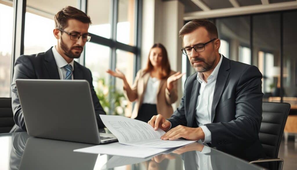 A professional setting depicting an insurance consultation scene. In the foreground, a well-dressed insurance agent, wearing formal business attire, is seated at a sleek desk with a laptop open, reviewing documents related to car insurance assessments. The agent appears engaged and focused, conveying a sense of trustworthiness. In the middle ground, a concerned client, dressed in smart casual clothing, is gesturing, wanting to ensure they understand the details about the insurance valuation differences. The background features a modern office with large windows, allowing soft natural light to illuminate the space. The mood is serious yet hopeful, highlighting the importance of understanding insurance coverage during challenging times. A professional setting depicting an insurance consultation scene. In the foreground, a well-dressed insurance agent, wearing formal business attire, is seated at a sleek desk with a laptop open, reviewing documents related to car insurance assessments. The agent appears engaged and focused, conveying a sense of trustworthiness. In the middle ground, a concerned client, dressed in smart casual clothing, is gesturing, wanting to ensure they understand the details about the insurance valuation differences. The background features a modern office with large windows, allowing soft natural light to illuminate the space. The mood is serious yet hopeful, highlighting the importance of understanding insurance coverage during challenging times.